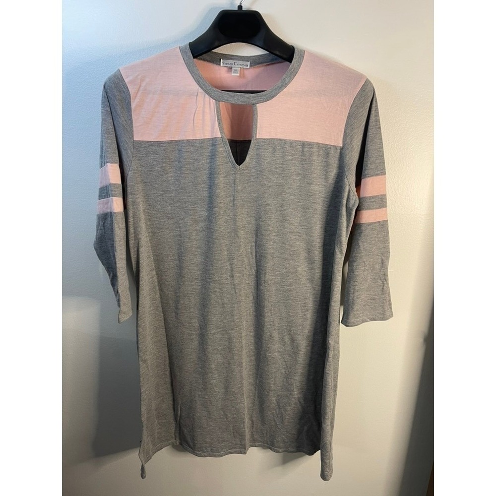 moa moa womens gray pink nightgown tee split neckline 3/4 sleeve size XL